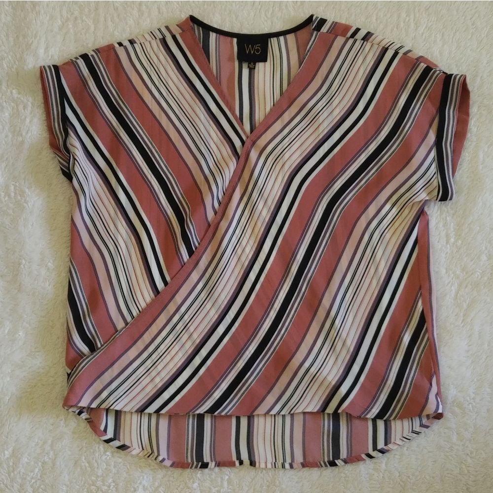 W5🖐️ by Anthropologie Striped Faux Crossover Top